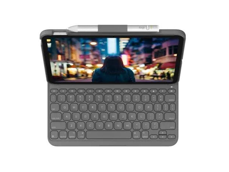 Logitech Slim Folio - keyboard and folio case - QWERTY - US International - oxford grey - Tastatur & Folio-Set - Universal - Gra