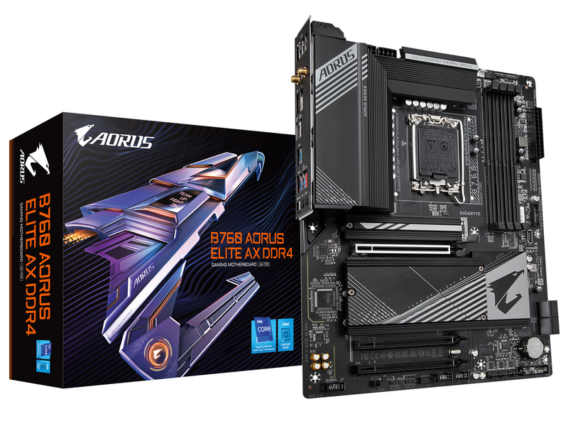 GIGABYTE B760 AORUS ELITE AX DDR4 Mainboard - Intel B760 - Intel LGA1700 socket - DDR4 RAM - ATX