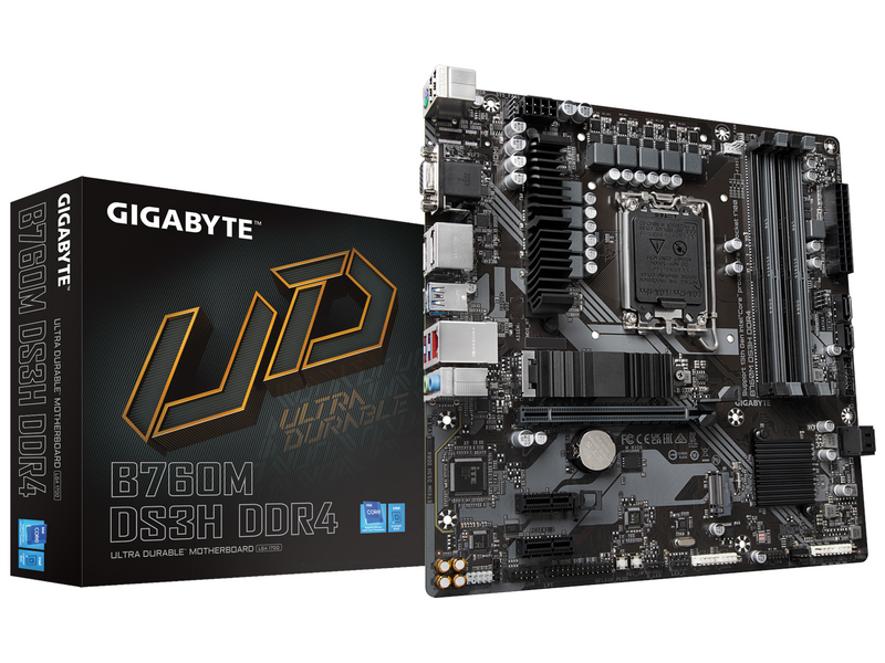 GIGABYTE B760M DS3H DDR4 Mainboard - Intel B760 - Intel LGA1700 socket - DDR4 RAM - Micro-ATX