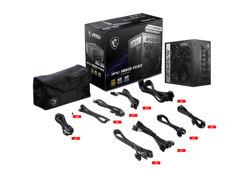 MSI MPG A850G PCIE5 Netzteile - 850 Watt - 135 mm - ATX 3.0 - 80 Plus Gold zertifiziert