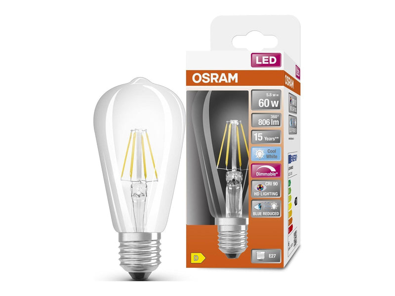 Osram LED-Lampe Comfort Edison Filament 5,8W/940 (60W) Clear Dimmable E27