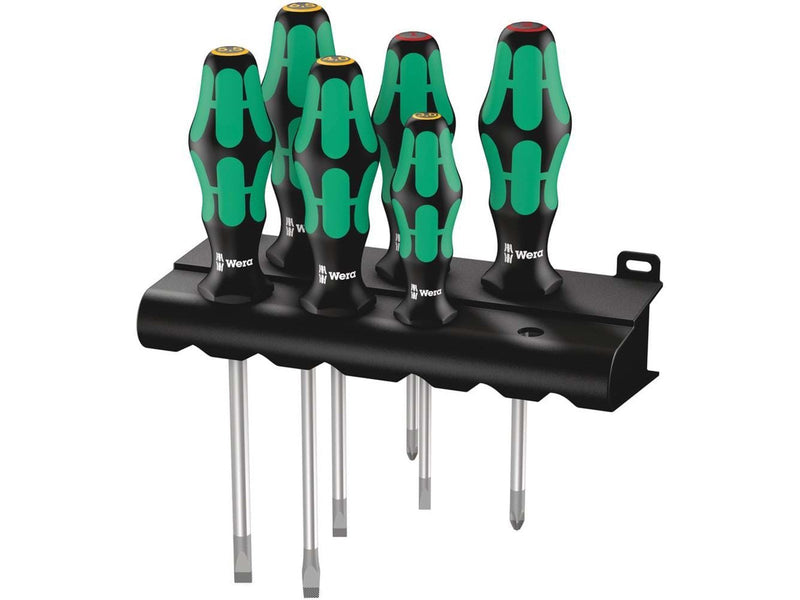 Wera 334/6 Rack Schraubendrehersatz Kraftform Plus Lasertip + Rack, 6-teilig