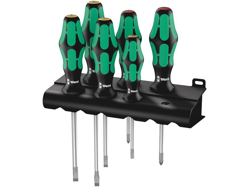 Wera 334/6 Rack Schraubendrehersatz Kraftform Plus Lasertip + Rack, 6-teilig
