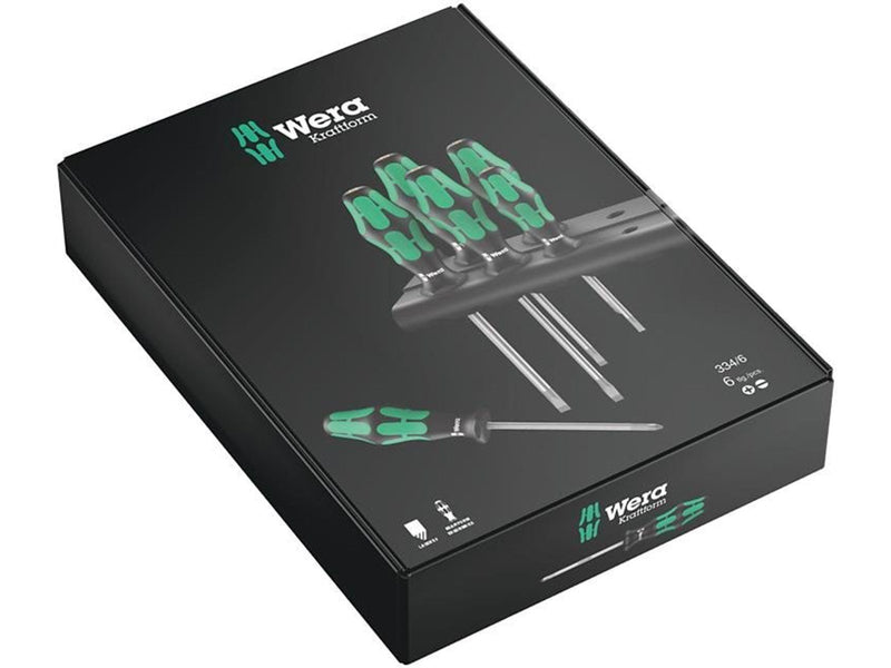 Wera 334/6 Rack Schraubendrehersatz Kraftform Plus Lasertip + Rack, 6-teilig