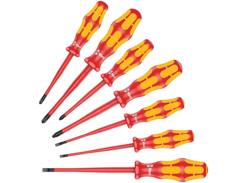 Wera 160 iSS/7 Schraubendrehersatz Kraftform Plus Serie 100. Mit reduziertem Klingen- und Griffdurchmesser, 7-teilig