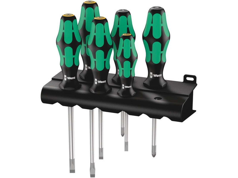 Wera 334/355/6 Rack Schraubendrehersatz Kraftform Plus Lasertip + Rack, 6-teilig