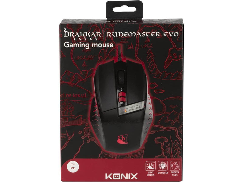 Konix Drakkar Souris Runemaster Gaming Mouse (Black/Red) - Gaming Maus (Schwarz mit rotem Licht)