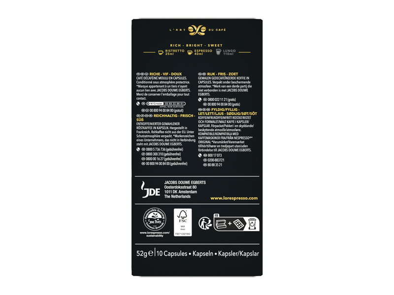 L'OR Capsules Ristretto Decaffeinata - 10 pcs