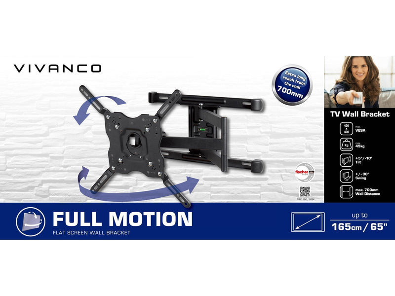 Vivanco Full Motion Bracket VESA 400 45kg Black 45 kg 65" From 100 x 100 mm