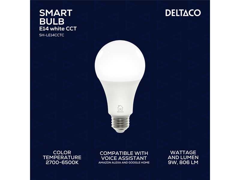 Deltaco SMART HOME LED light E27 WiFI 9W 2700K-6500K dimmable white