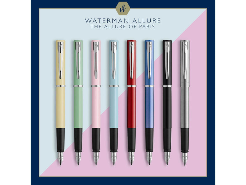 Waterman Allure Füllfederhalter | Edelstahl | Feine Feder | Blaue Tinte