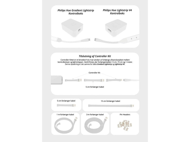 Light Solutions Cable for Philips Hue LightStrip V4 - 5cm - White - 2 pcs