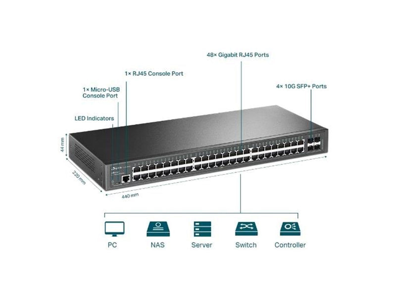 TP-Link TL-SG3452X JetStream 48-Port Gigabit L2+ Managed Switch with 4 10GE SFP+ Slots