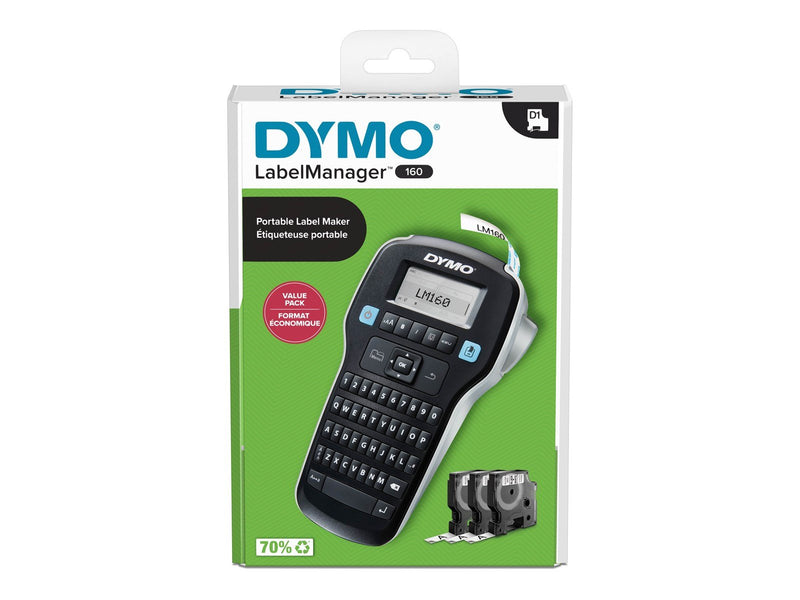 DYMO LabelManager 160 Etikettendrucker-Starterkit | mit 3 Rollen Dymo D1 Label Tape