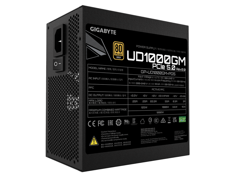 GIGABYTE UD1000GM PG5 (rev. 2.0) Netzteile - 1000 Watt - 120 mm - ATX 3.0 - 80 Plus Gold zertifiziert
