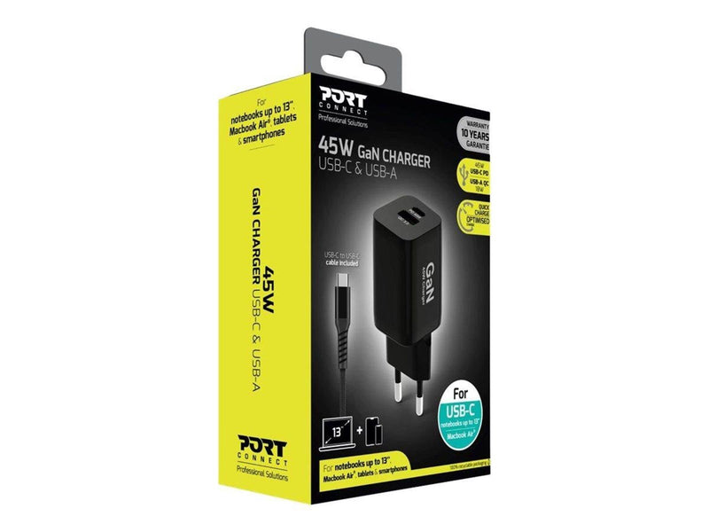 PORT Designs PORT Connect power adapter - GaN technology - USB Type A 24 pin USB-C - 45 Watt