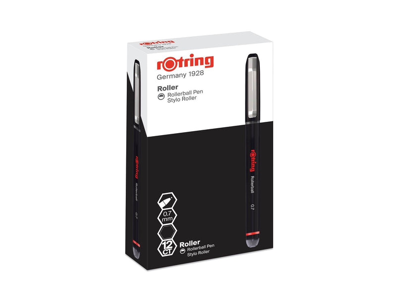 Rotring rOtring Rollerball Tintenroller | feine Spitze (0,7 mm) für saubere Linien | schwarze Tinte | 12 Stück