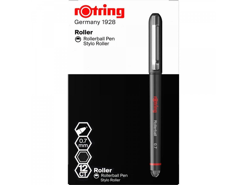 Rotring rOtring Rollerball Tintenroller | feine Spitze (0,7 mm) für saubere Linien | schwarze Tinte | 12 Stück