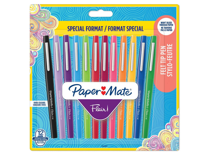 Paper Mate Flair Filzstifte | mittlere Spitze (0,7 mm) | gemischte Farben | 12 Stück