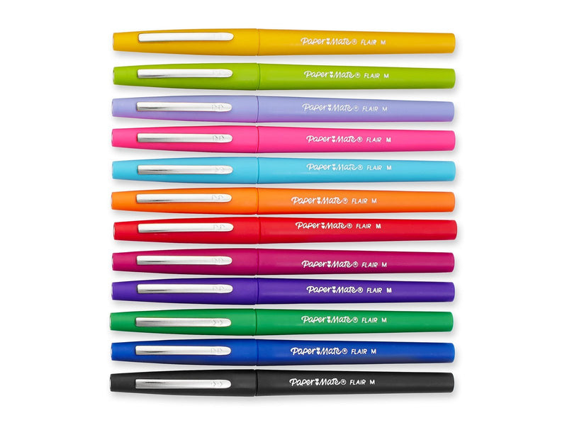 Paper Mate Flair Filzstifte | mittlere Spitze (0,7 mm) | gemischte Farben | 12 Stück