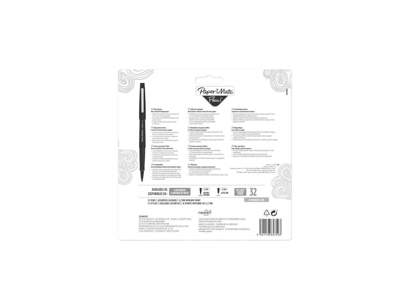 Paper Mate Flair Filzstifte | mittlere Spitze (0,7 mm) | gemischte Farben | 12 Stück