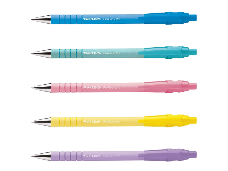 Paper Mate Flexgrip Ultra-Druckkugelschreiber | mittlere Spitze (1,0 mm) | schwarze Tinte | Pastellfarben | 5 Stück