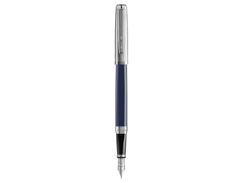 Waterman Exception Füller | Metall & Blau Lack mit Palladium-Zierteilen und gravierte Kappe | 18 kt Gold | Füllfederhalter mit f