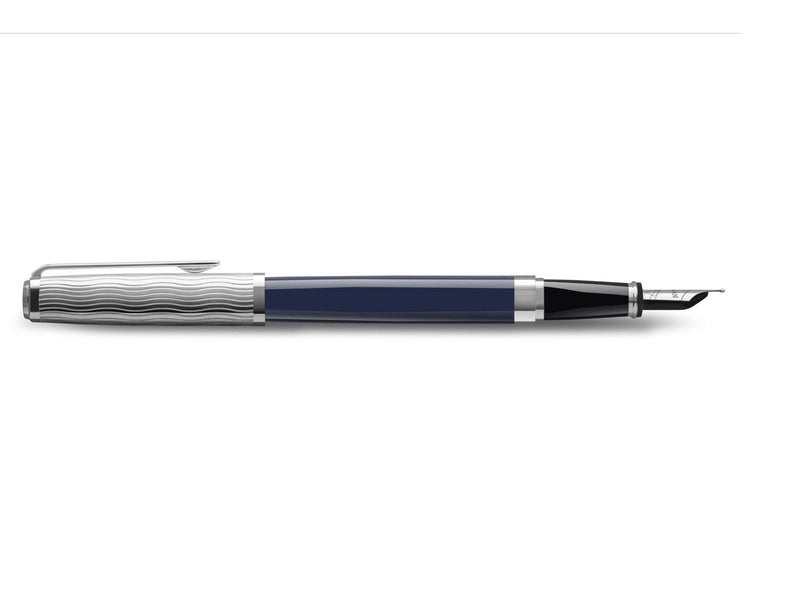 Waterman Exception Füller | Metall & Blau Lack mit Palladium-Zierteilen und gravierte Kappe | 18 kt Gold | Füllfederhalter mit f