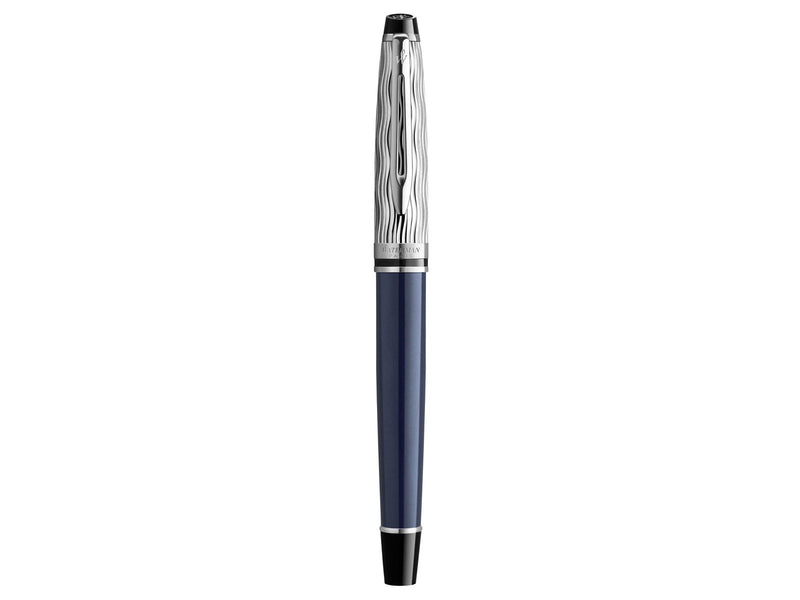 Waterman Expert Füller | Metall und blaue Lackierung | ziselierte Kappe | feine Feder aus Edelstahl | blaue Tinte | Geschenkbox