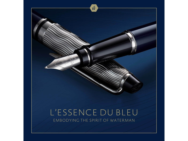 Waterman Expert Füller | Metall und blaue Lackierung | ziselierte Kappe | mittlere Feder aus Edelstahl | blaue Tinte | Geschenkb