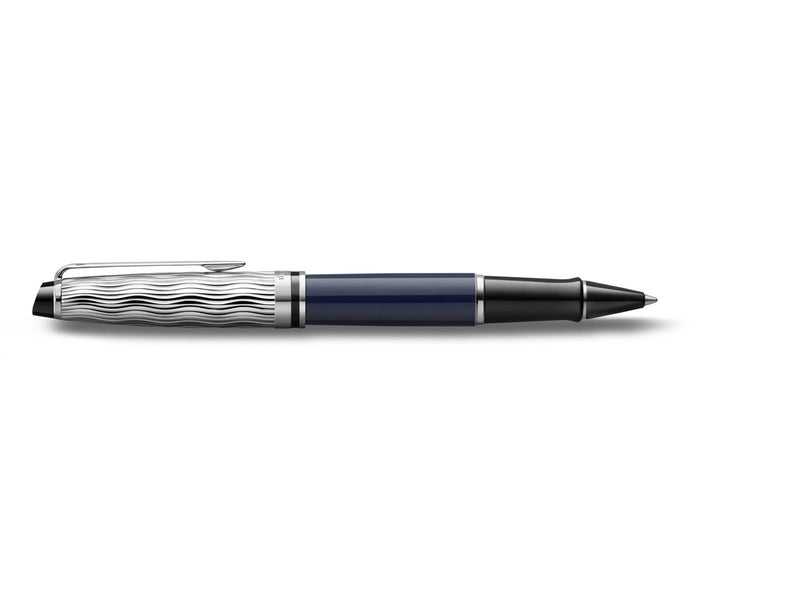 Waterman Expert Tintenroller | Metall und blaue Lackierung | ziselierte Kappe | schwarze Tinte | Geschenkbox