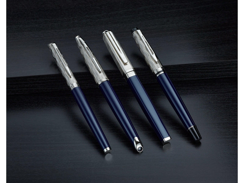 Waterman Expert Tintenroller | Metall und blaue Lackierung | ziselierte Kappe | schwarze Tinte | Geschenkbox