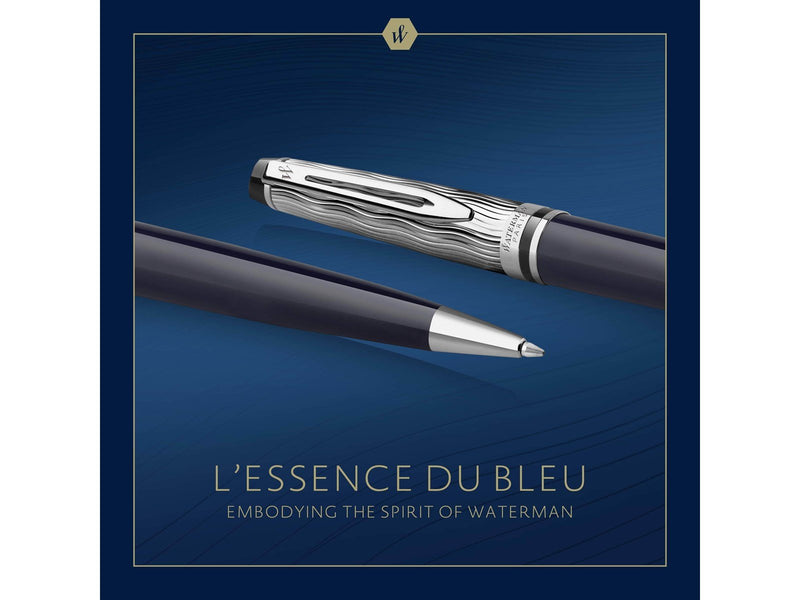 Waterman Expert Kugelschreiber | Metall und blaue Lackierung | ziselierte Kappe | blaue Tinte | Geschenkbox