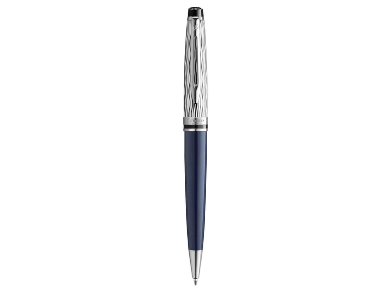 Waterman Expert Kugelschreiber | Metall und blaue Lackierung | ziselierte Kappe | blaue Tinte | Geschenkbox