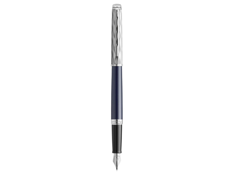 Waterman Hémisphère Füller | Metall und blaue Lackierung | ziselierte Kappe | Füllfederhalter mit feiner Edelstahlfeder  | blaue
