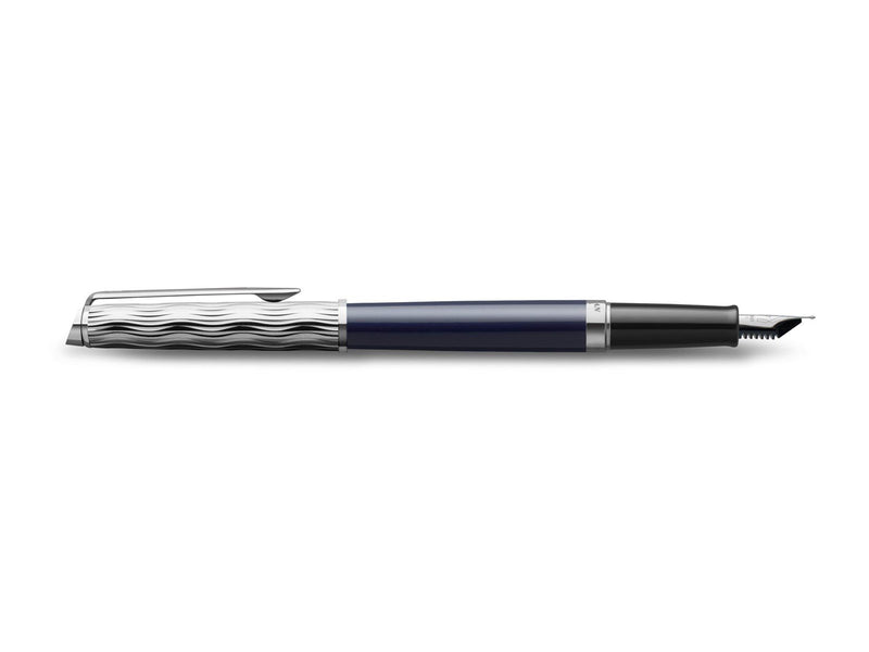 Waterman Hémisphère Füller | Metall und blaue Lackierung | ziselierte Kappe | Füllfederhalter mit feiner Edelstahlfeder  | blaue