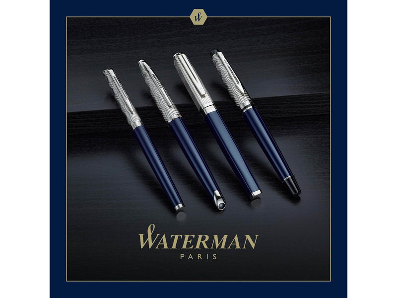 Waterman Hémisphère Tintenroller | Metall und blaue Lackierung | ziselierte Kappe | schwarze Tinte | Geschenkbox