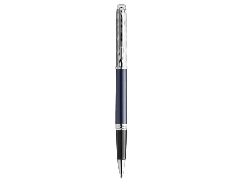 Waterman Hémisphère Tintenroller | Metall und blaue Lackierung | ziselierte Kappe | schwarze Tinte | Geschenkbox