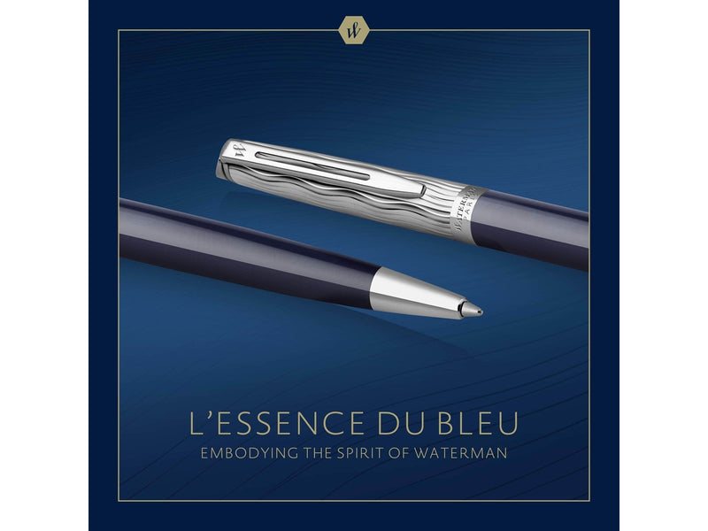 Waterman Hémisphère Kugelschreiber | Metall und blaue Lackierung | ziselierte Kappe | blaue Tinte | Geschenkbox