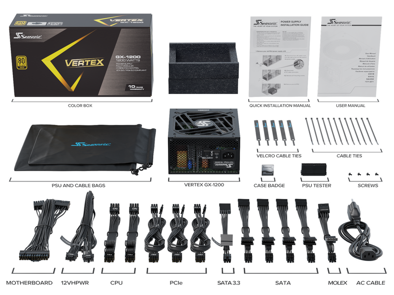 Seasonic Vertex GX 1200 ATX 3.0 Netzteile - 1200 Watt - 135 mm - ATX - 80 Plus Gold zertifiziert