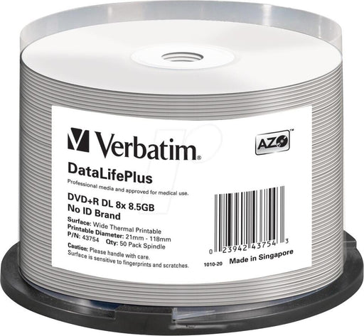 Verbatim DataLifePlus Professional - 50 x DVD+R DL - 8.5 GB 8x - breite Thermodruckfläche – Spindel