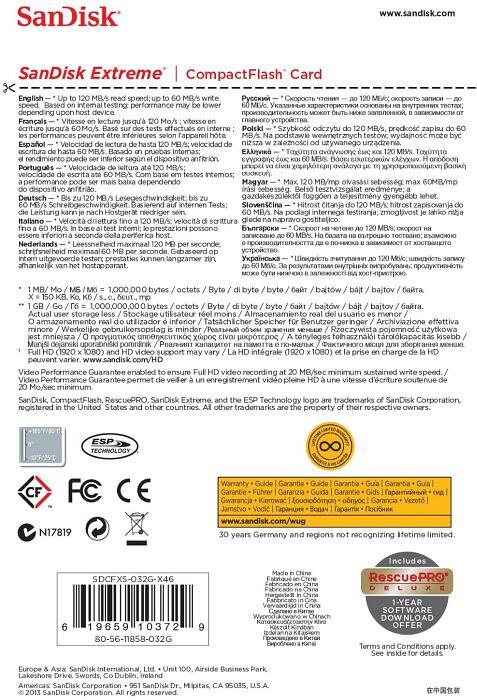 SanDisk Extreme CompactFlash Speicherkarte 32GB