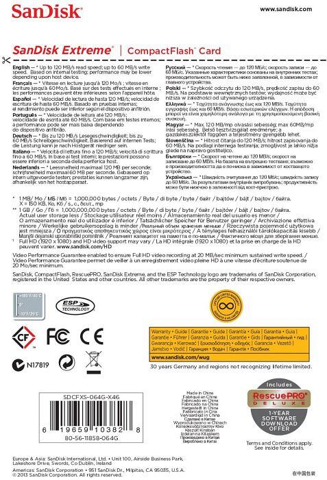 SanDisk Extreme CompactFlash Speicherkarte 64GB