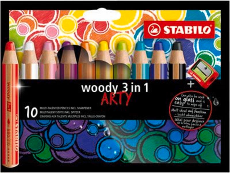 STABILO  woody Arty 3 in 1 cardboard wallet of 10 pens incl. a sharpener