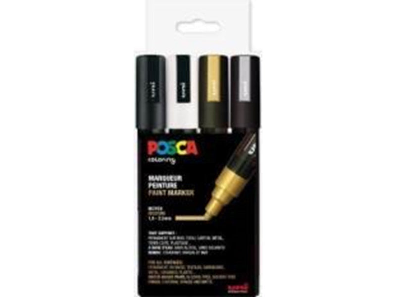 POSCA  marker sæt PC-5M 4 ass. colors g-s-b-w