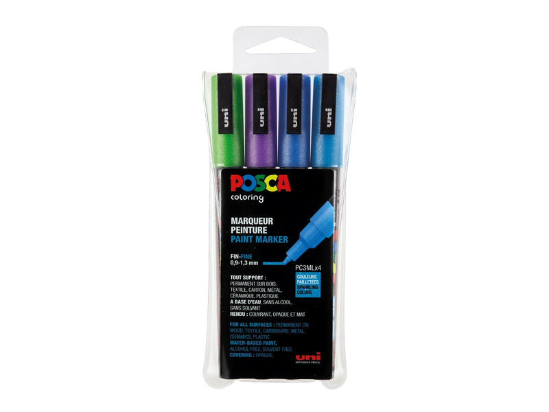 POSCA  marker sæt PC-3M 4 ass. Glitter colors cool