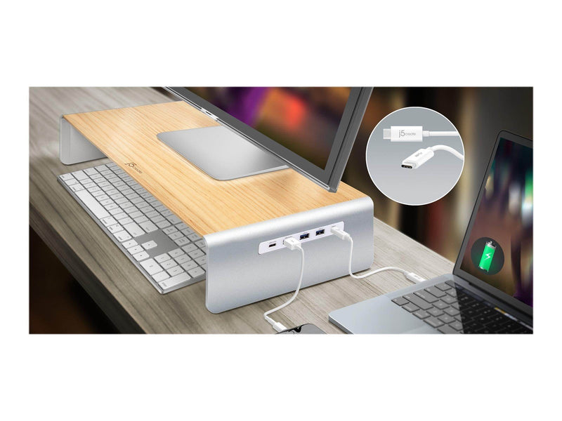 j5create Wood Monitor Stand with Docking Station