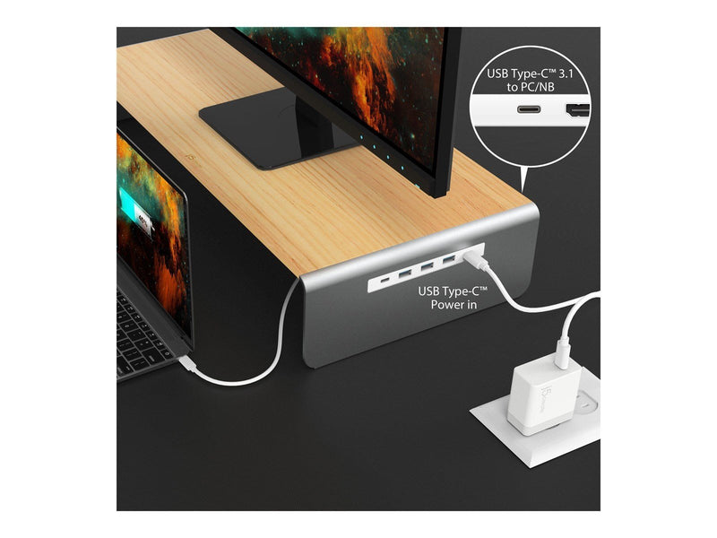 j5create Wood Monitor Stand with Docking Station