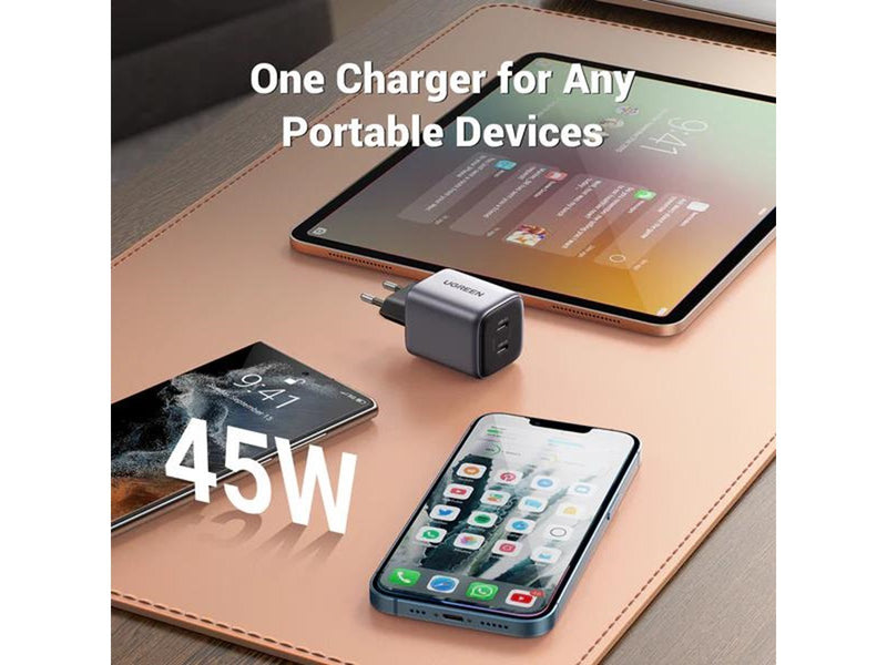 UGREEN Nexode GaN 45W Dual USB-C PD Charger - Space Gray