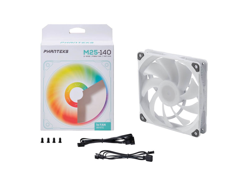 Phanteks M25 140mm PWM Fan DRGB - Gehäuselüfter - 140mm - Weiß mit RGB-Beleuchtung - 37 dBA
